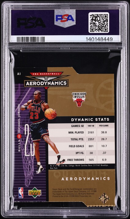1998 Upper Deck Aerodynamics Gold Michael Jordan /25 #A1 PSA AUTH - Photo 2