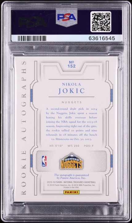 2015 National Treasures Nikola Jokic ROOKIE AUTO DNA 9 /99 #152 PSA 8 NM-MT - Photo 2
