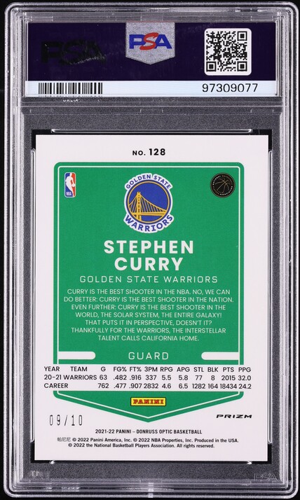 2021 Donruss Optic Gold Stephen Curry /10 #128 PSA 8 NM-MT - Photo 2