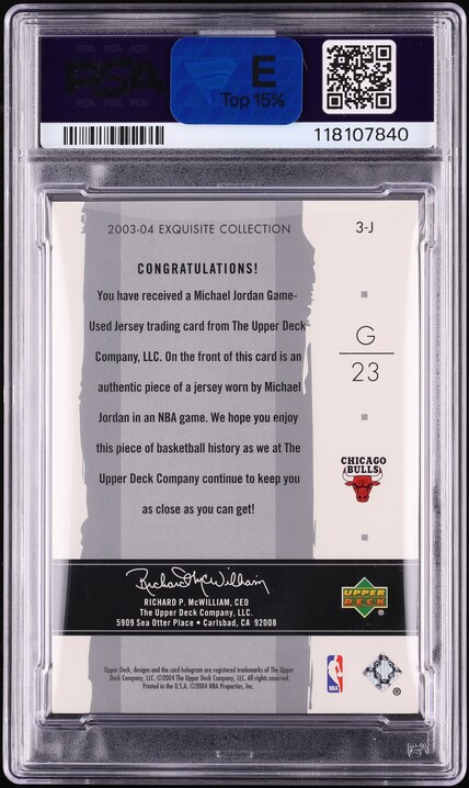 2003 Exquisite Collection Michael Jordan PATCH /25 #3-J PSA 6 EXMT - Photo 2