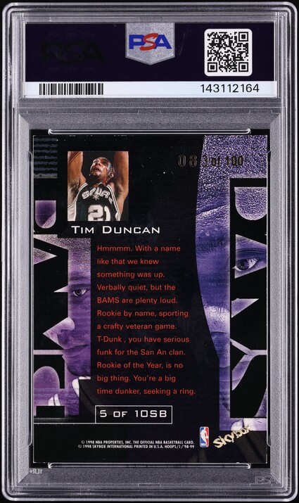 1998 Hoops Slam Bams Tim Duncan /100 #5 PSA 6 EXMT - Photo 2