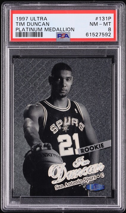 1997 Ultra Platinum Medallion Tim Duncan ROOKIE /100 #131P PSA 8 NM-MT - Photo 1