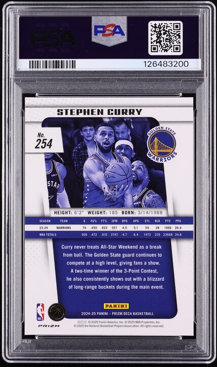 2024 Panini Prizm Deca Black Gold Stephen Curry 1/5 #254 PSA 9 MINT - Photo 2