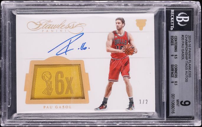 2015 Panini Flawless Championship Tags Pau Gasol PATCH AUTO 1/2 #CT-GL BGS 9 MINT - Photo 1
