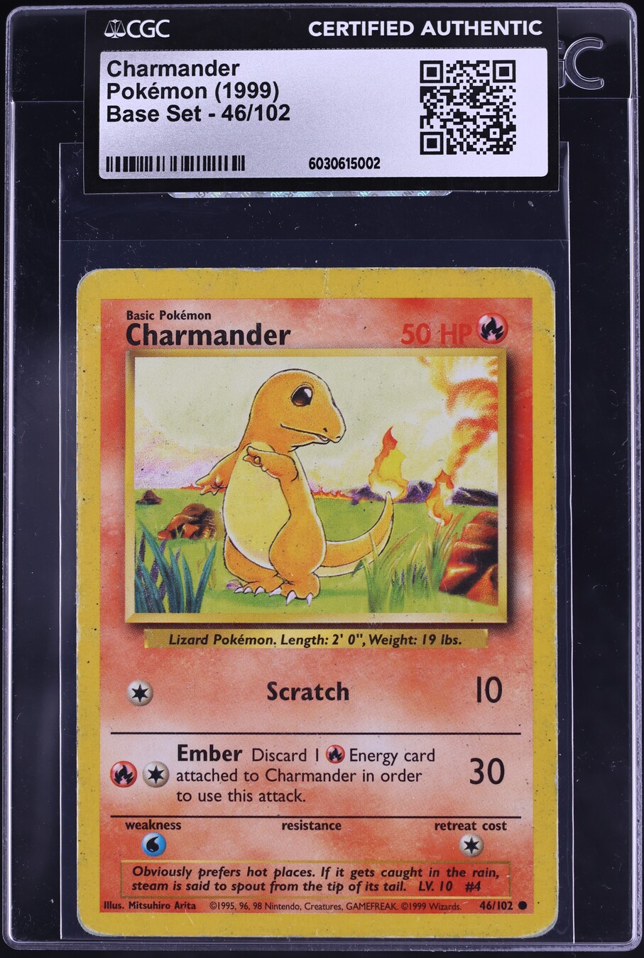 1999 Pokemon Base Set Charmander #46 CGC AUTH - Main Image