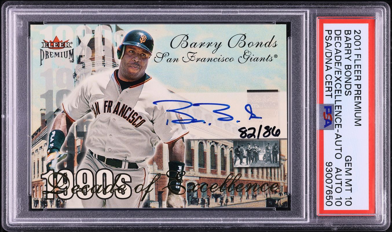 2001 Fleer Premium Decade Of Excellence Barry Bonds AUTO DNA 10 /86 PSA 10 GEM MINT