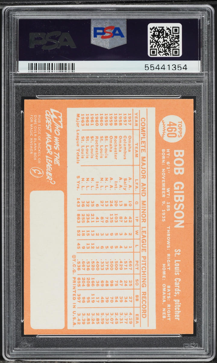 1964 Topps Bob Gibson #460 PSA 7 NRMT