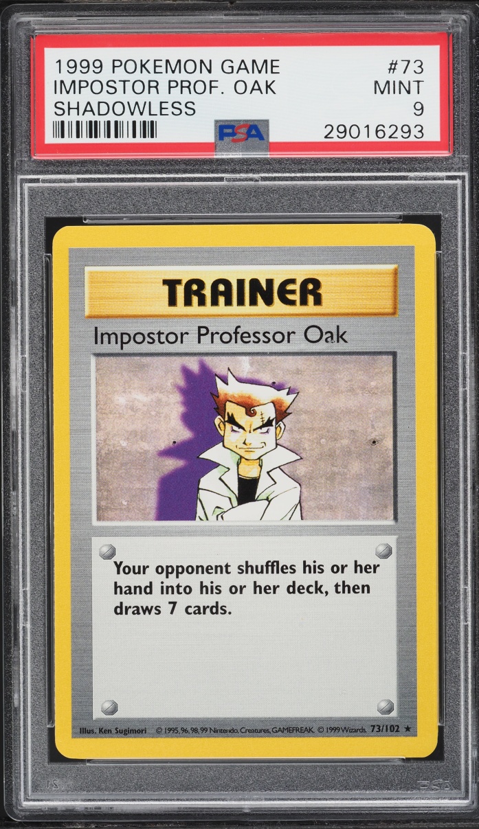 1999 Pokemon Base Set Shadowless Impostor Professor Oak #73 PSA 9 MINT