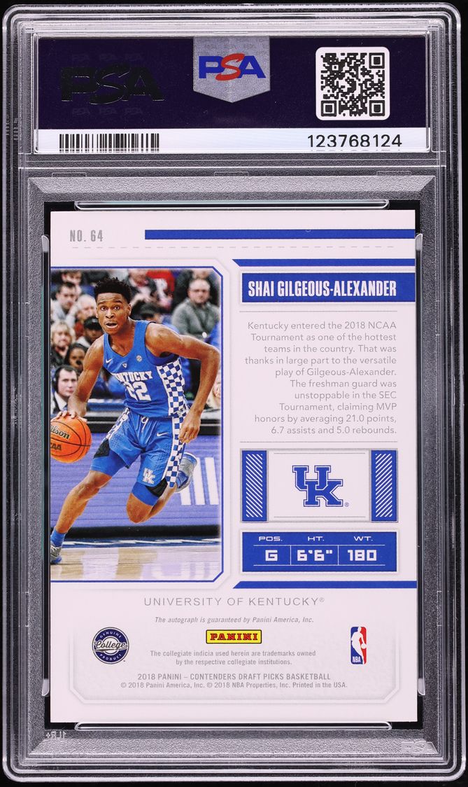 2018 Panini Contenders Draft Shai Gilgeous-Alexander ROOKIE AUTO DNA 10 /99 #64 PSA 10 GEM MINT