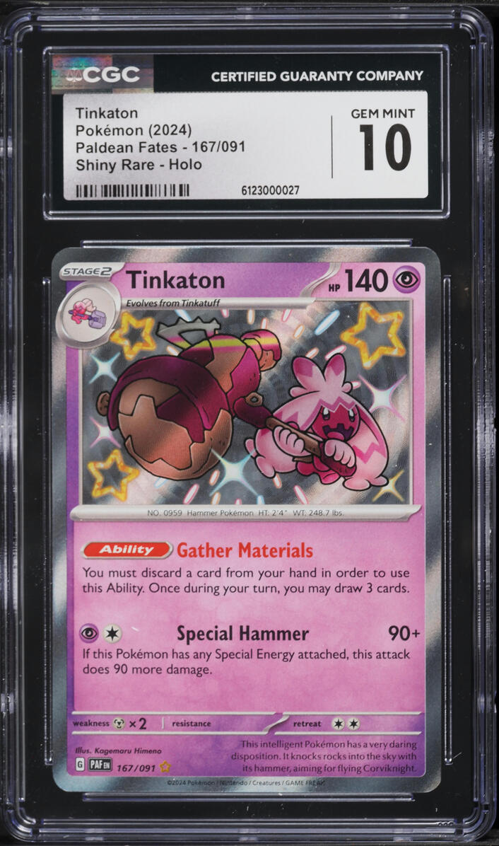 2024 Pokemon Scarlet & Violet Paldean Fates Shiny Rare Tinkaton #167 CGC 10 GEM MINT