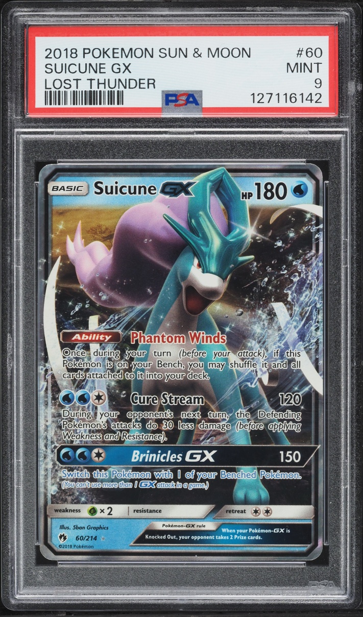 2018 Pokemon Sun & Moon Lost Thunder Suicune GX #60 PSA 9 MINT