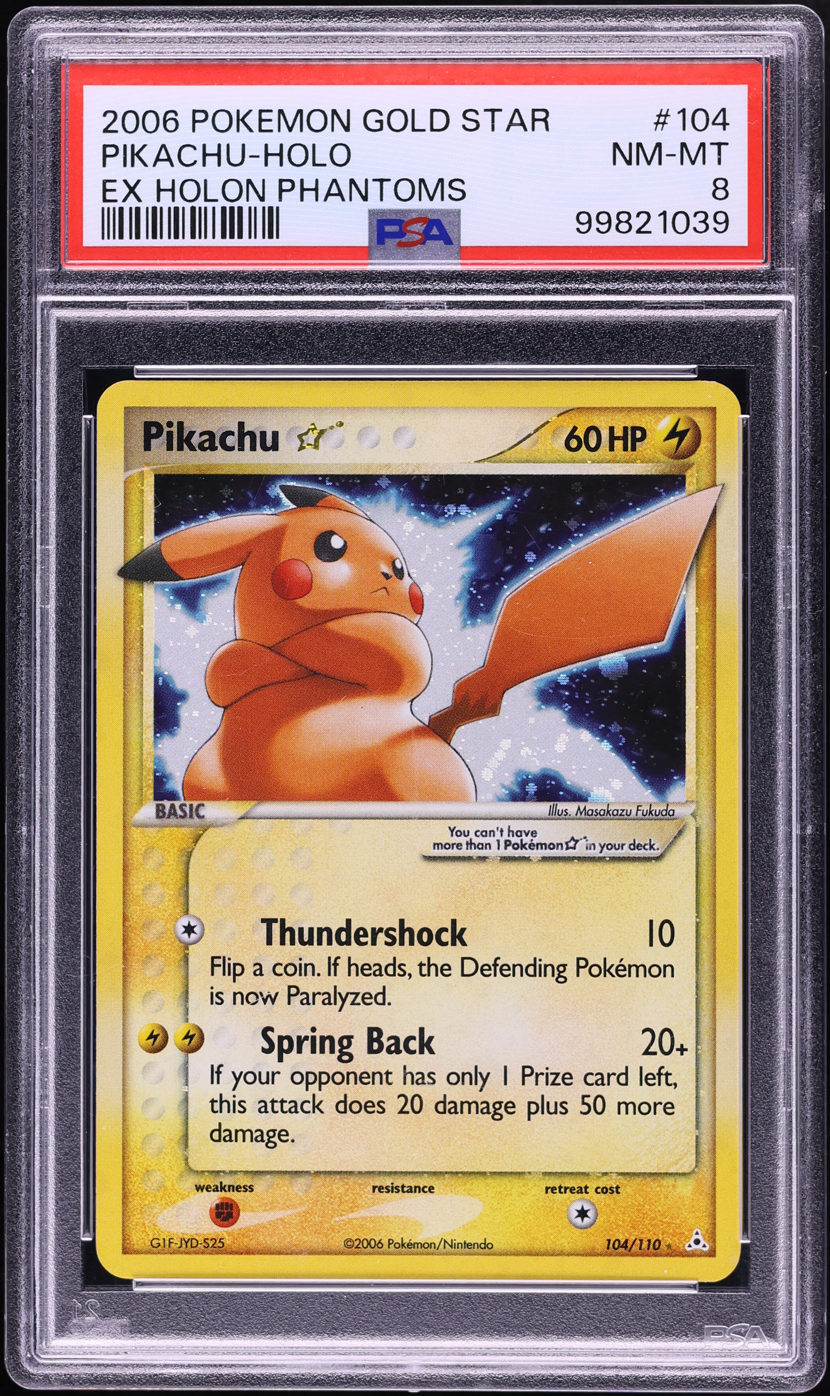 2006 Pokemon EX Holon Phantoms Holo Pikachu Gold Star #104 PSA 8 NM-MT