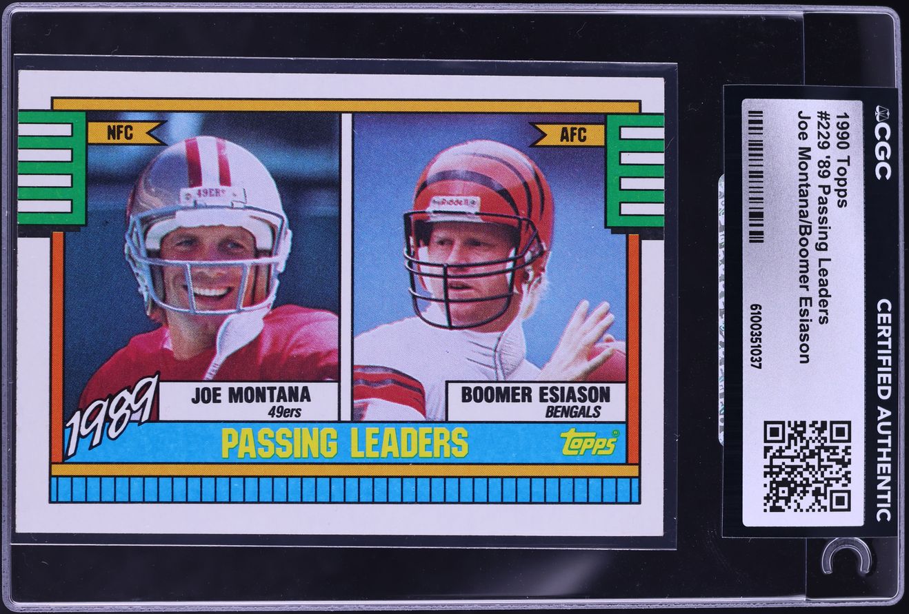 1990 Topps Football Joe Montana Boomer Esiason PASSING LEADERS #229 CGC AUTH