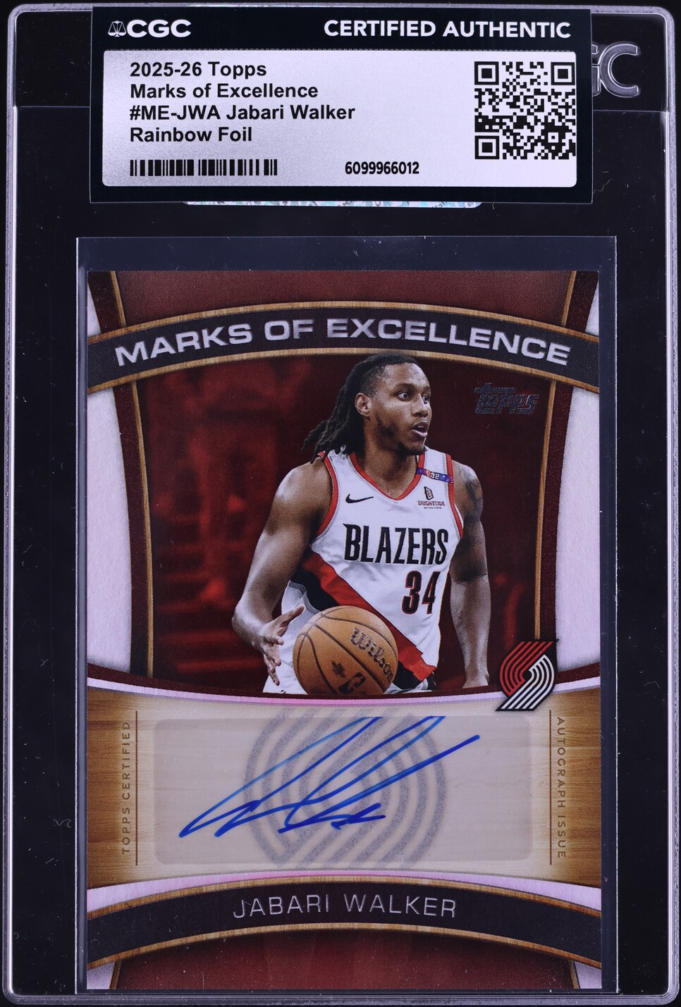 2025 Topps Marks Of Excellence Rainbow Foil Jabari Walker AUTO #ME-JWA CGC AUTH