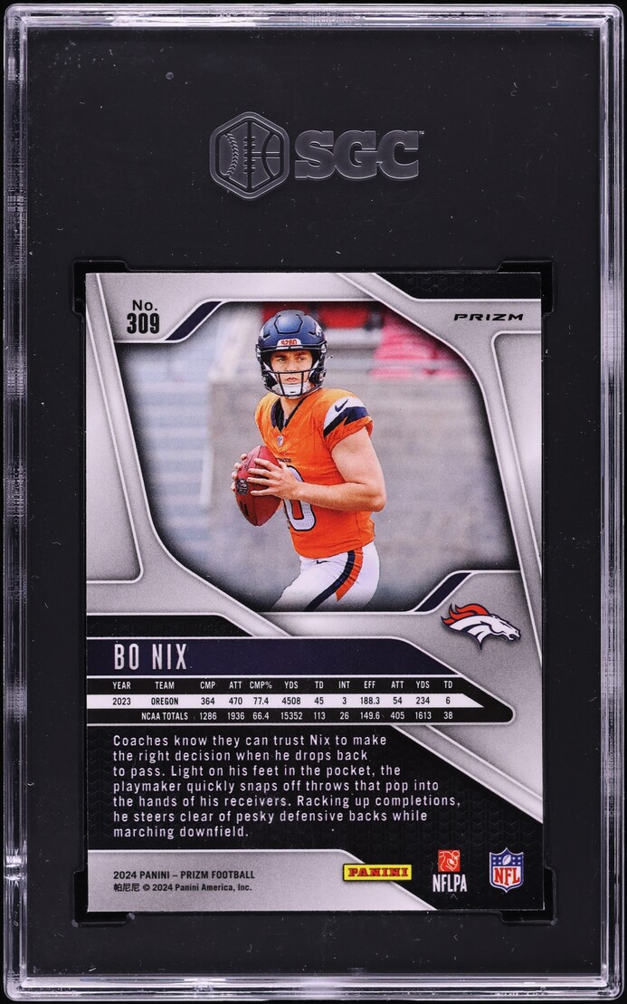 2024 Panini Prizm Neon Green Pulsar Bo Nix ROOKIE #309 SGC 9 MINT