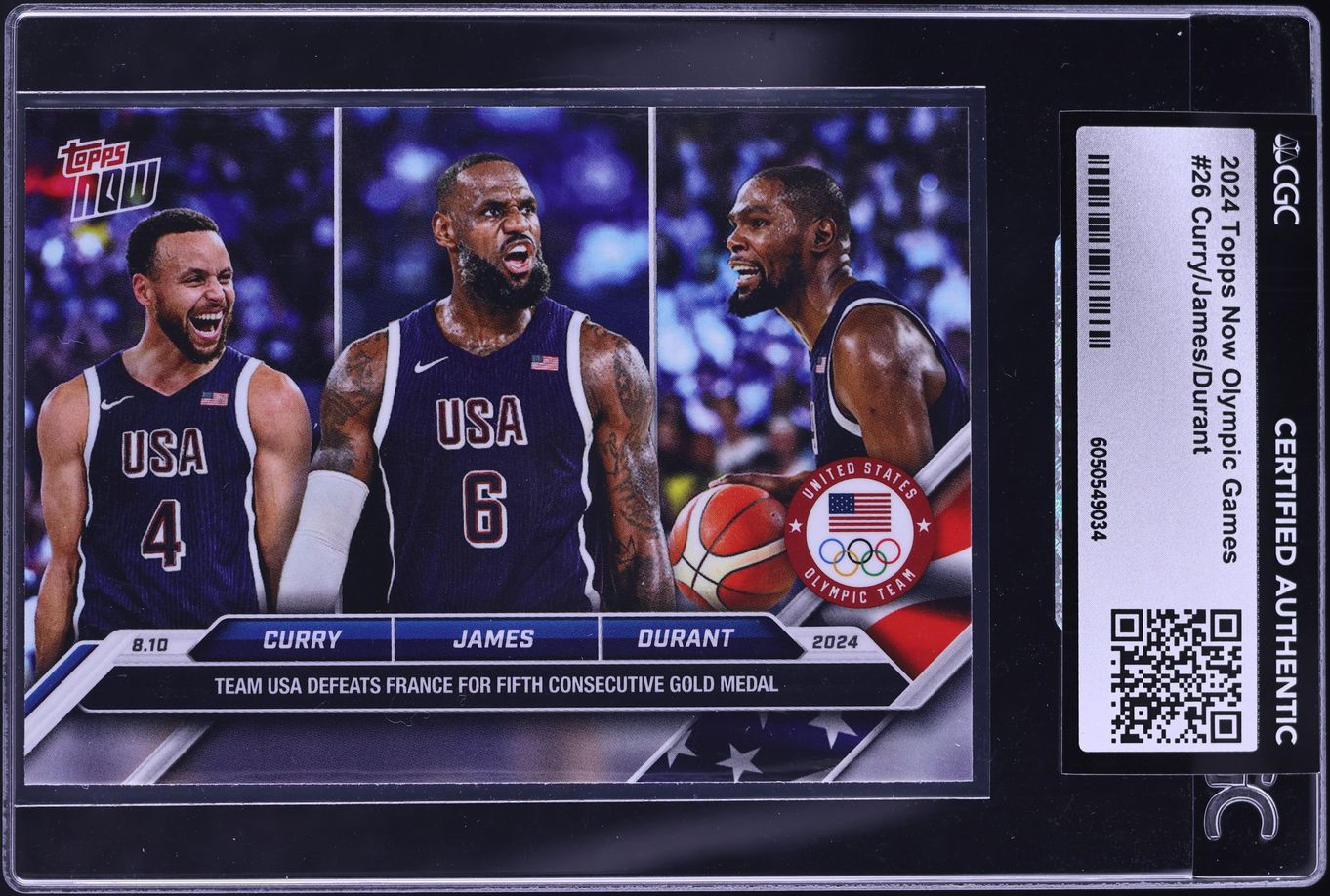 2024 Topps Now Olympic Games Stephen Curry LeBron James Kevin Durant CGC AUTH