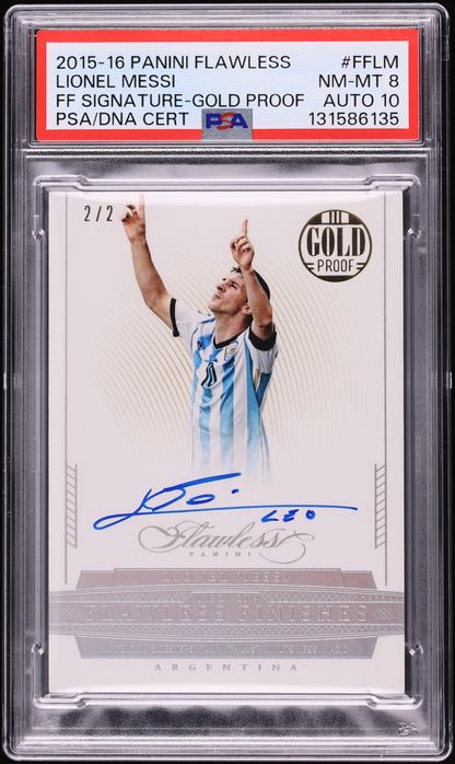 2015 Panini Flawless Finishes Signatures Gold Proof Lionel Messi AUTO DNA 10 2/2 #FF-LM PSA 8