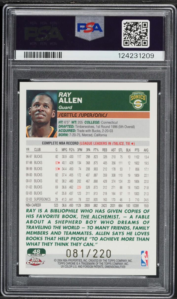 2003 Topps Chrome Xfractor Ray Allen /220 #48 PSA 9 MINT