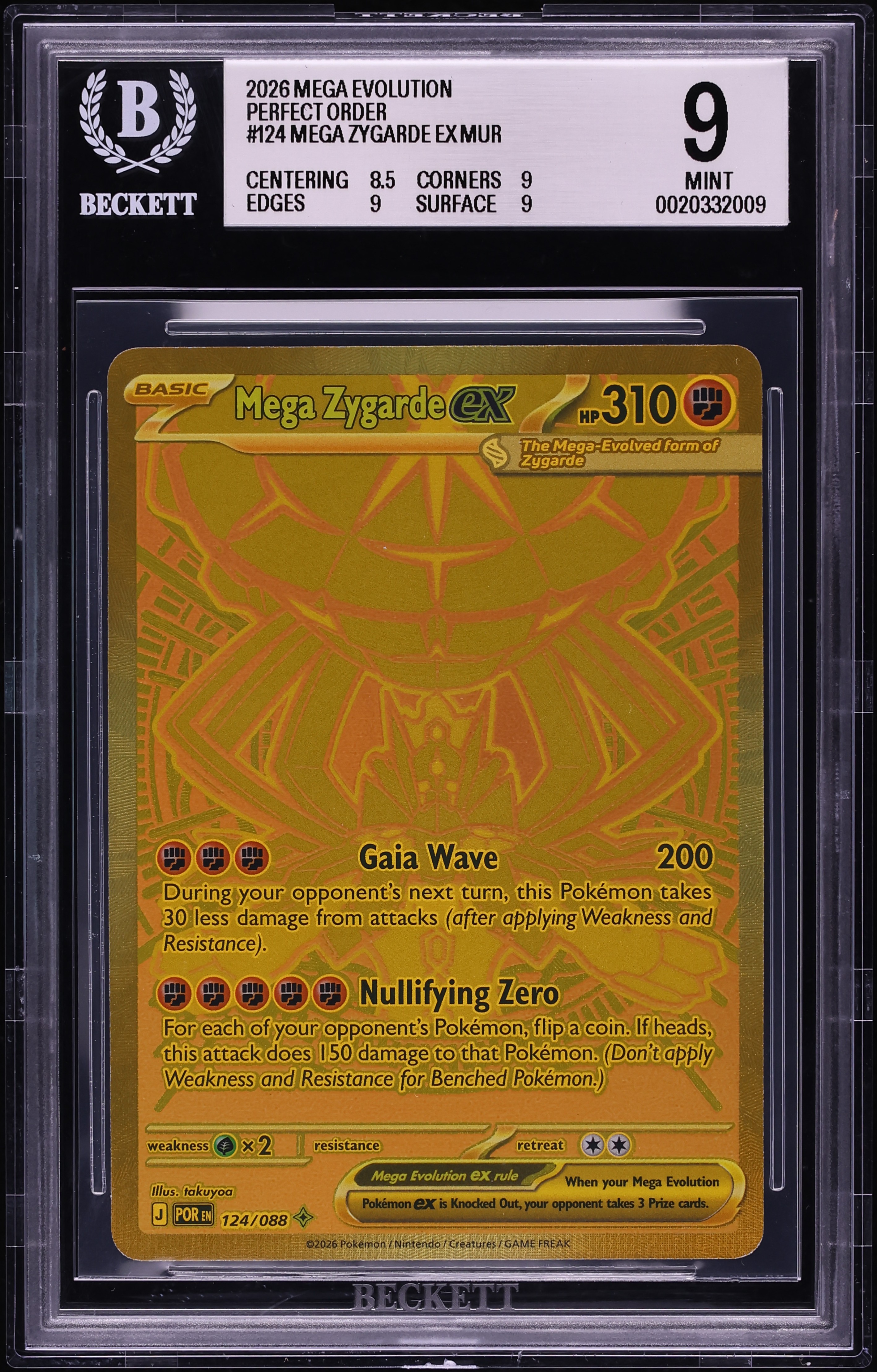 2026 Pokemon Mega Evolution Perfect Order MHR Mega Zygarde ex #124 BGS 9 MINT