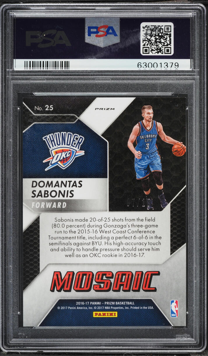 2016 Panini Prizm Mosaic Gold Domantas Sabonis ROOKIE /10 #25 PSA 10 GEM MINT