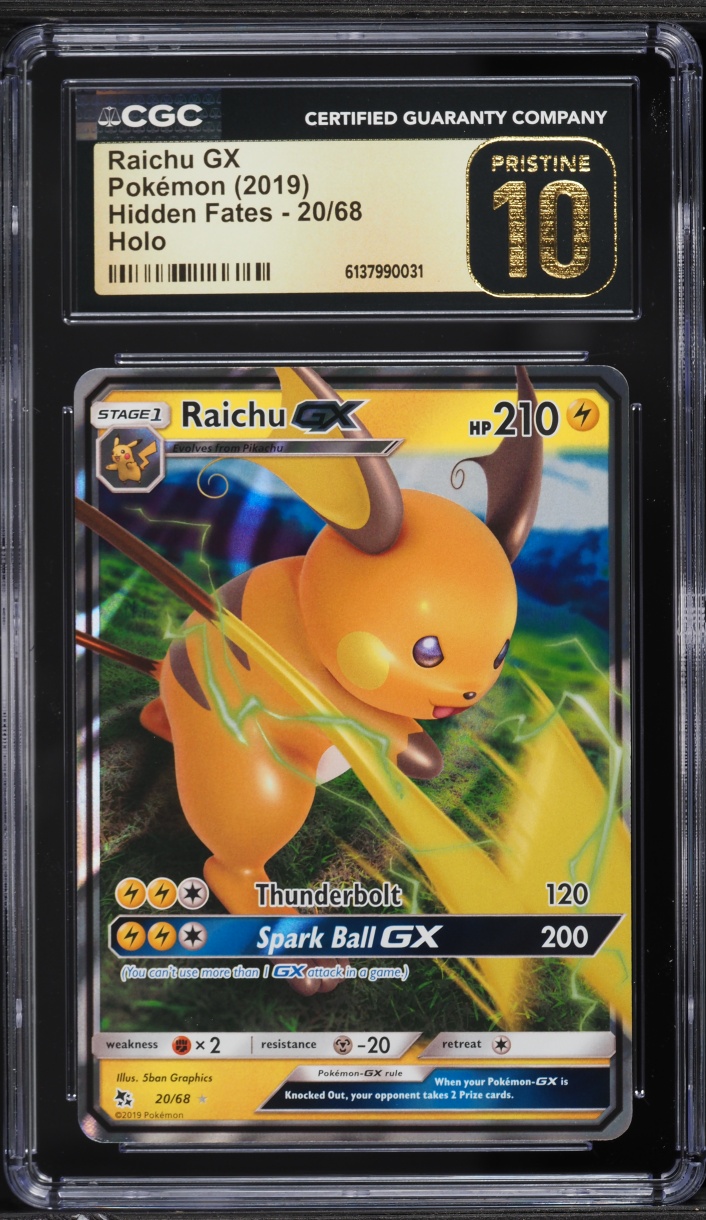 2019 Pokemon Sun & Moon Hidden Fates Raichu GX #20 CGC 10 PRISTINE