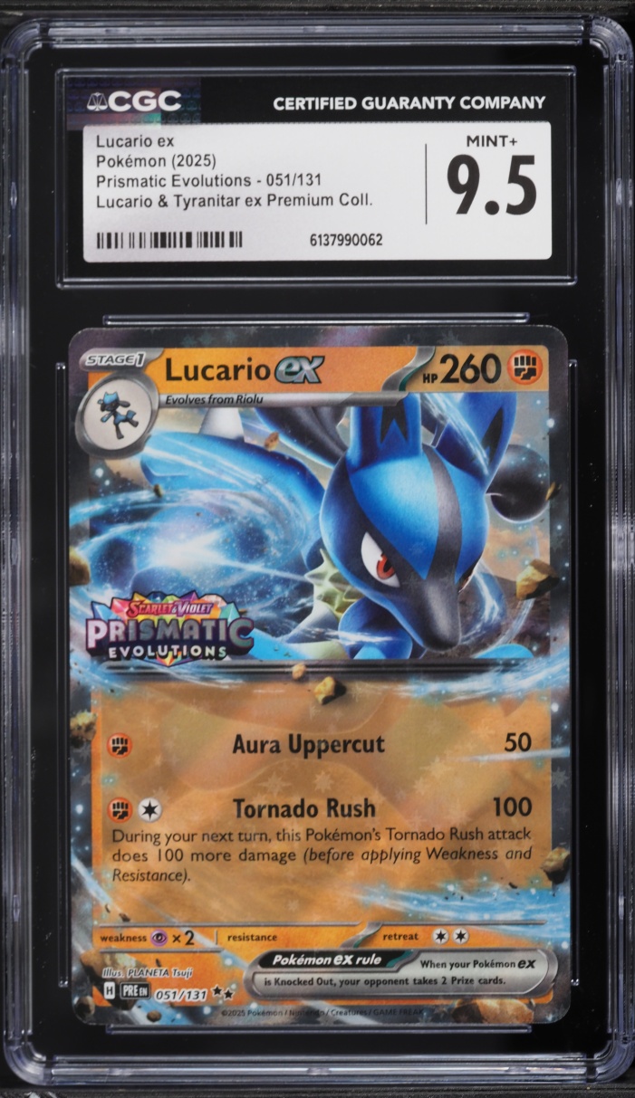 2025 Pokemon SV Prismatic Evolutions Premium Collection Holo Lucario ex #51 CGC 9.5 MINT+