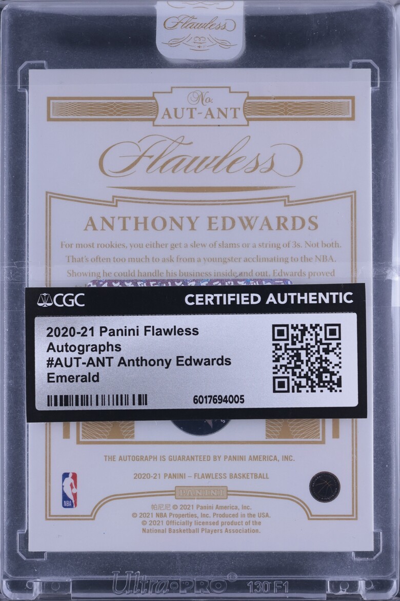 2020 Panini Flawless Emerald Anthony Edwards ROOKIE AUTO /5 #AUT-ANT CGC AUTH