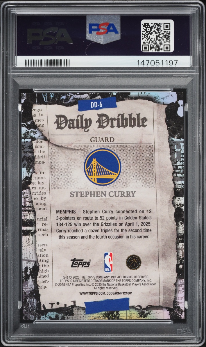2025 Topps Daily Dribble Black Rainbow Stephen Curry /10 #DD-6 PSA 8 NM-MT