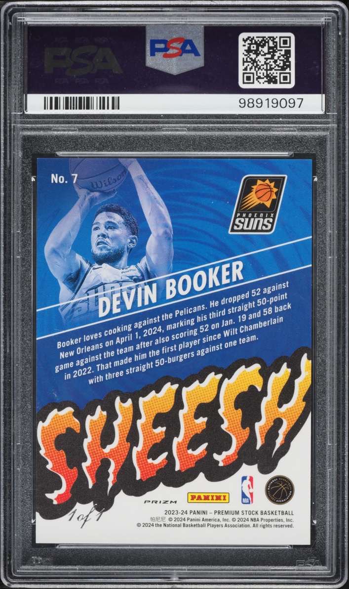 2023 Hoops Premium Stock Sheesh Nebula Prizm Devin Booker 1/1 #7 PSA 9 MINT