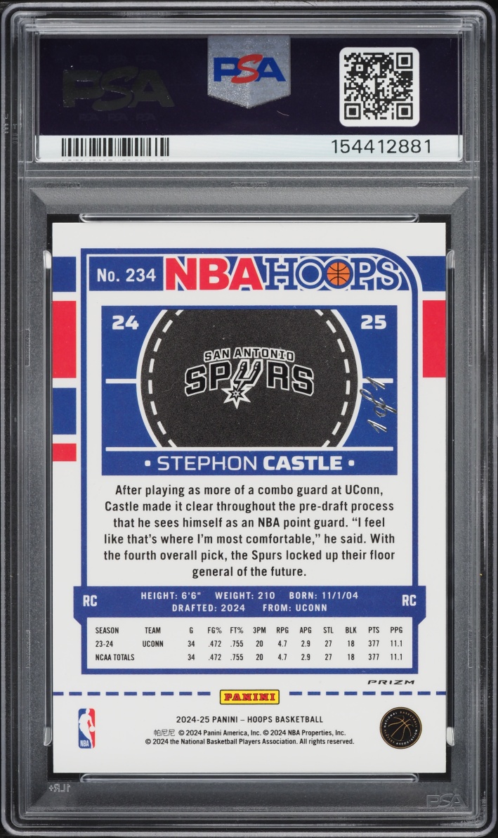2024 Hoops Premium Prizm Gold Vinyl Stephon Castle ROOKIE 1/1 #234 PSA 10 GEM MINT