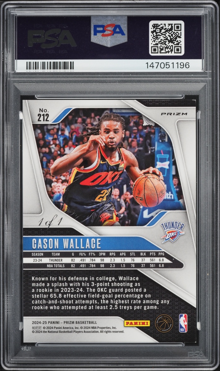 2024 Panini Prizm Black Cason Wallace 1/1 #212 PSA 7 NRMT