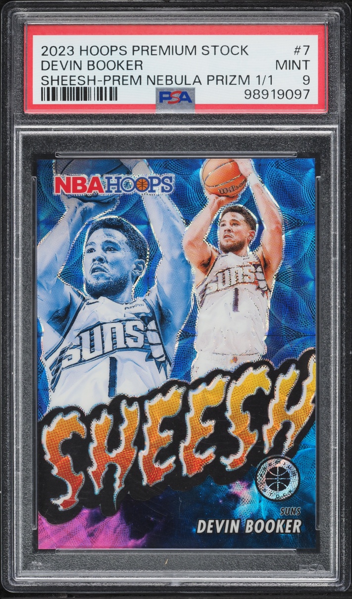 2023 Hoops Premium Stock Sheesh Nebula Prizm Devin Booker 1/1 #7 PSA 9 MINT