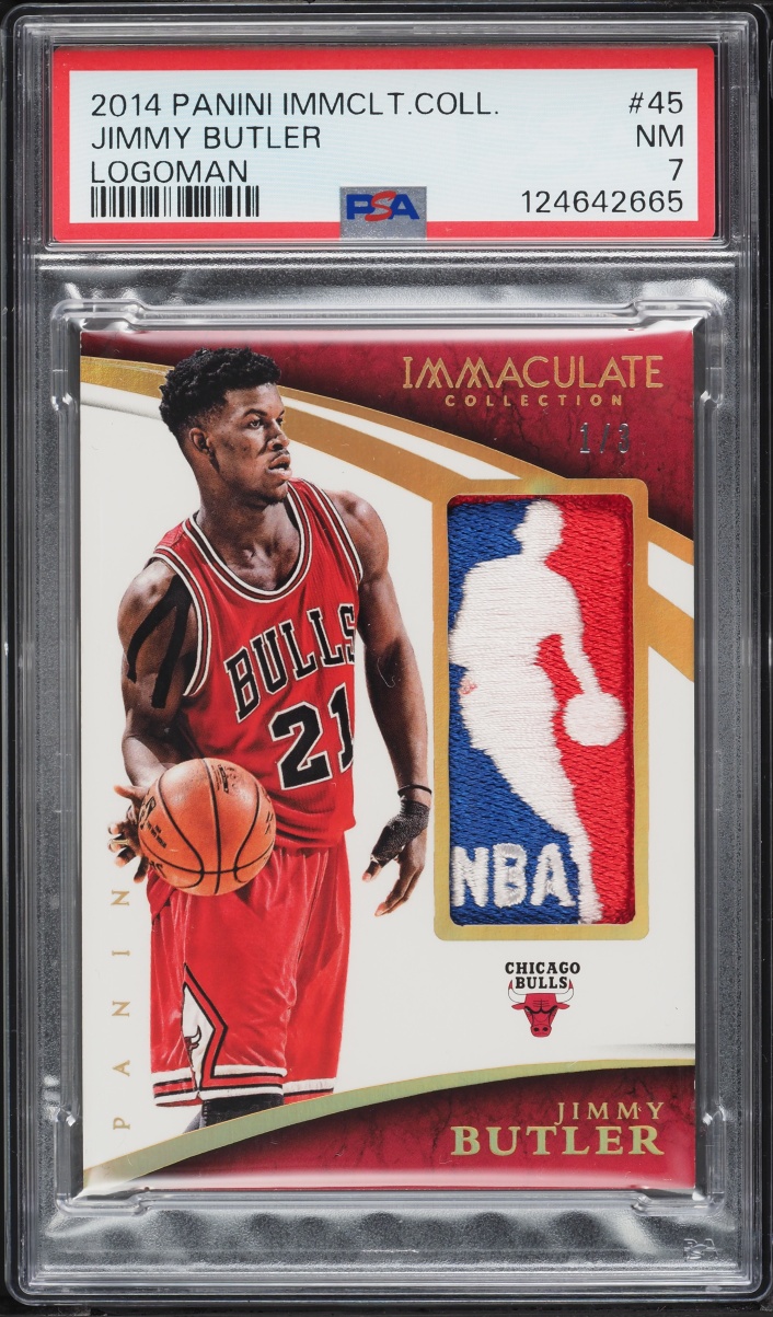 2014 Immaculate Collection Jimmy Butler LOGOMAN PATCH 1/3 #45 PSA 7 NRMT