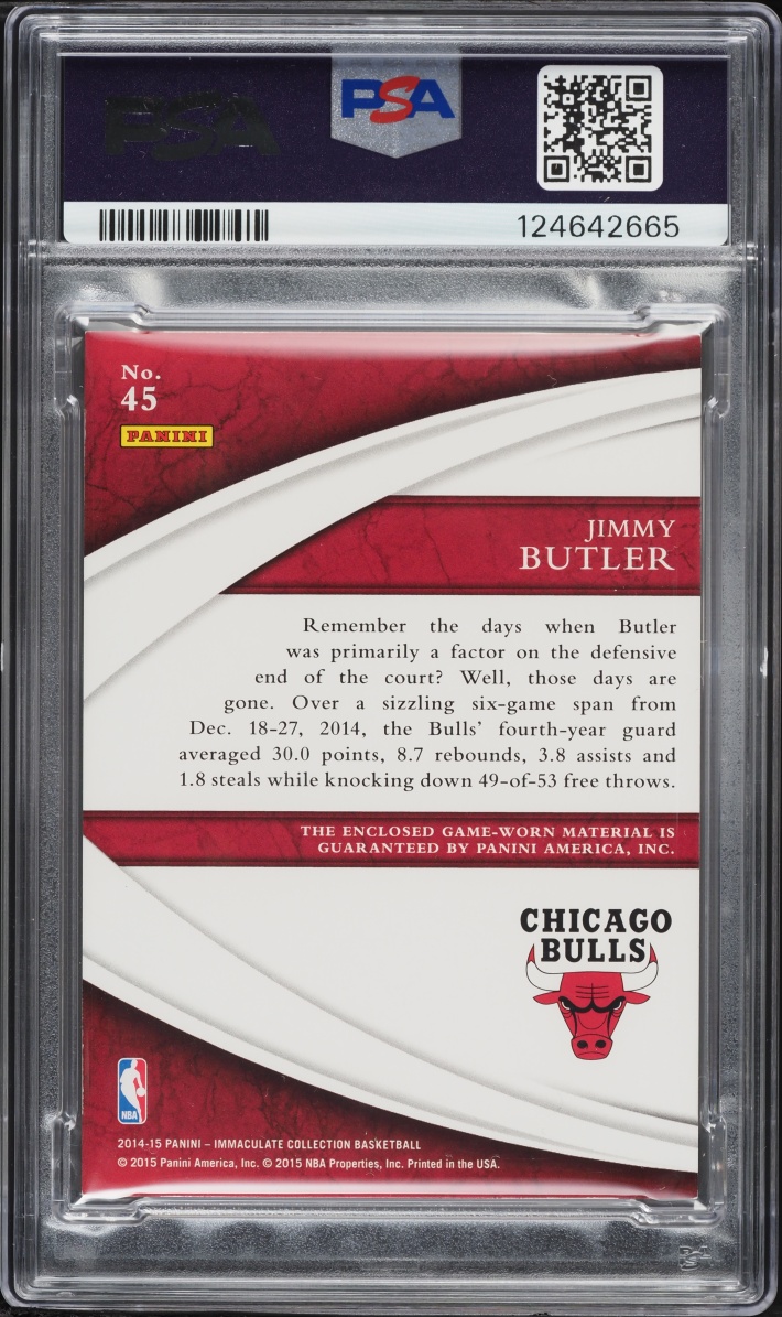 2014 Immaculate Collection Jimmy Butler LOGOMAN PATCH 1/3 #45 PSA 7 NRMT