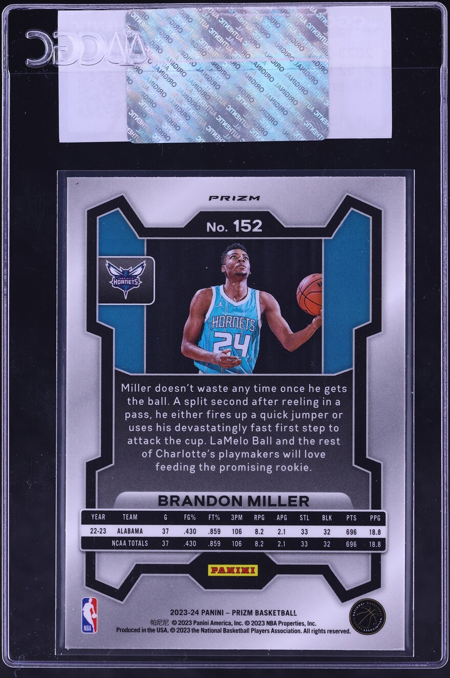 2023 Panini Prizm Silver Brandon Miller ROOKIE #152 CGC AUTH