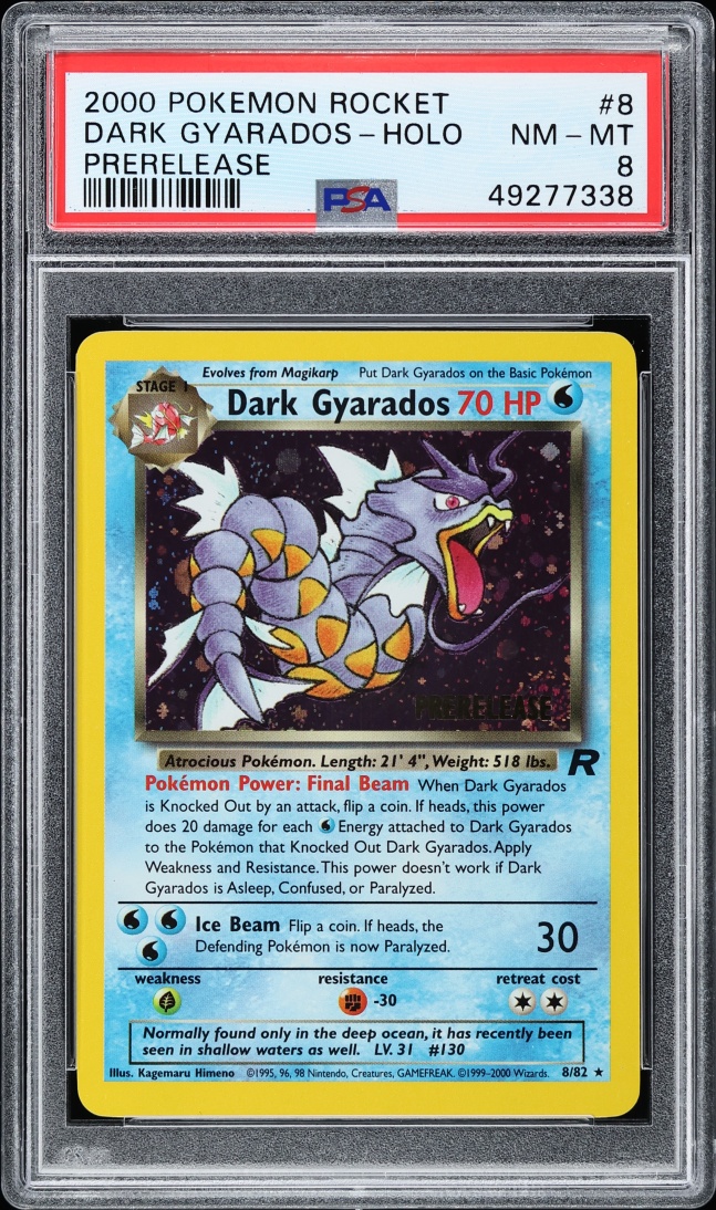 2000 Pokemon Team Rocket Prerelease Holo Dark Gyarados #8 PSA 8 NM-MT
