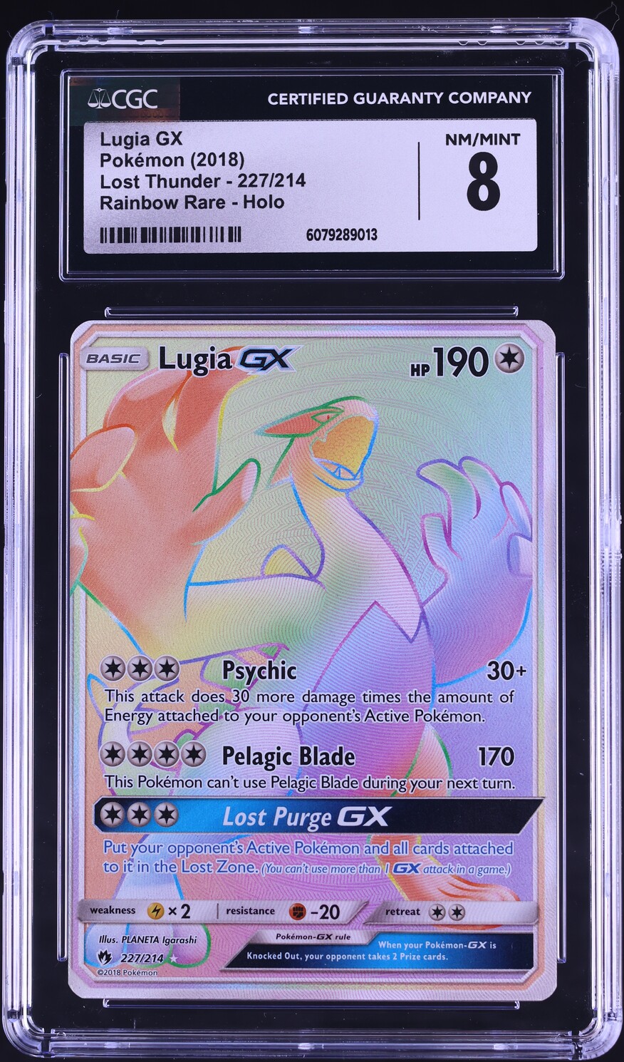 2018 Pokemon Sun & Moon Lost Thunder Rainbow Rare Lugia GX #227 CGC 8 NM-MT