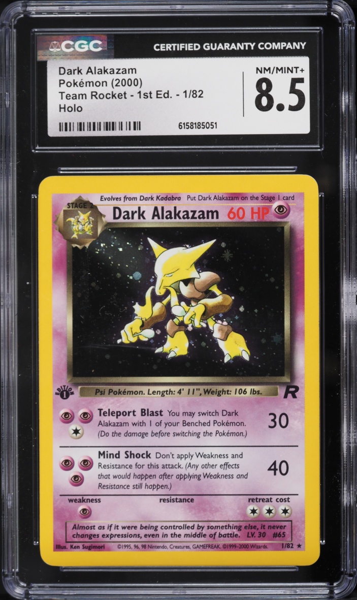 2000 Pokemon Team Rocket 1st Edition Holo Dark Alakazam #1 CGC 8.5 NM-MT+