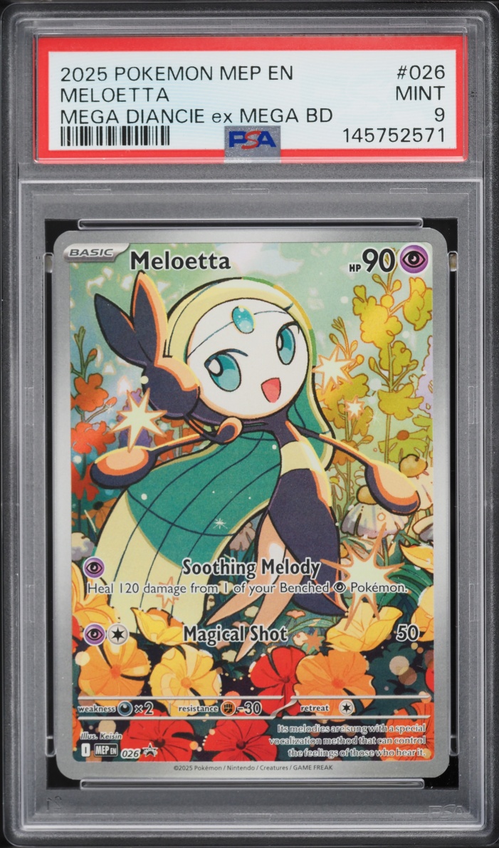 2025 Pokemon Mega Evolution Promo Mega Diancie ex Battle Deck Full Art Meloetta #26 PSA 9 MINT