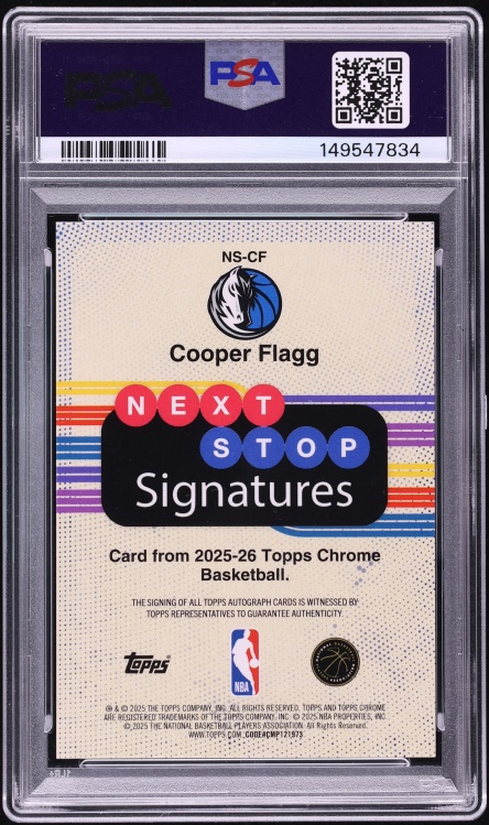 2025 Topps Chrome Next Stop Signatures Purple Geometric Cooper Flagg RC AUTO DNA 10 /75 PSA 10 - Photo 2