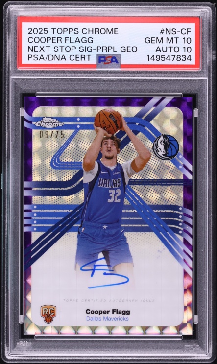 2025 Topps Chrome Next Stop Signatures Purple Geometric Cooper Flagg RC AUTO DNA 10 /75 PSA 10 - Photo 1