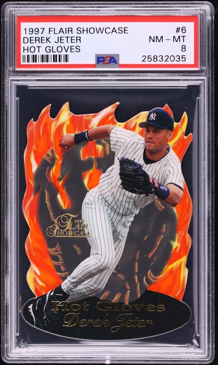 1997 Flair Showcase Hot Gloves Die-Cut Derek Jeter #6 PSA 8 NM-MT - Photo 1
