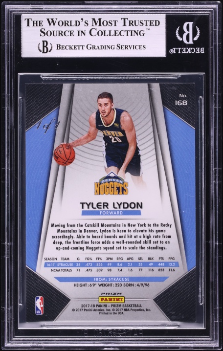 2017 Panini Prizm Black Fast Break Tyler Lydon ROOKIE 1/1 #168 BGS 9 MINT - Photo 2