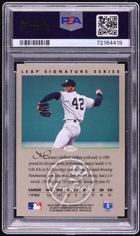 1996 Leaf Signature Series Silver Mariano Rivera AUTO DNA AUTH PSA 9 MINT - Photo 2