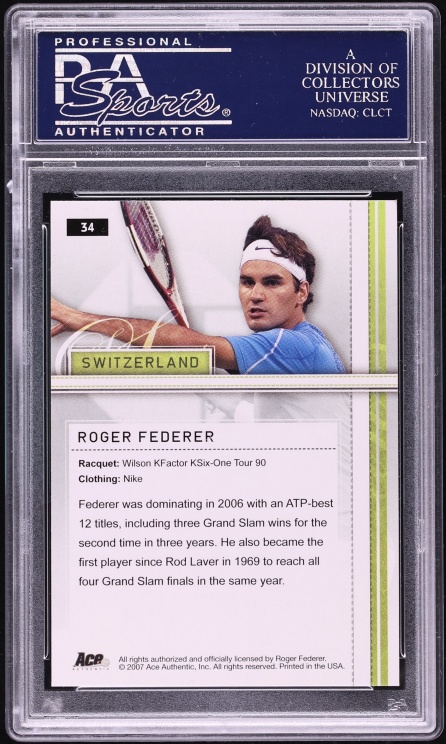 2007 Ace Authentic Roger Federer AUTO DNA 9 #34 PSA AUTH - Photo 2