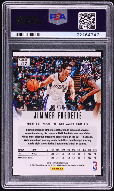 2012 Panini Prizm Gold Jimmer Fredette /10 #212 PSA 10 GEM MINT - Photo 2