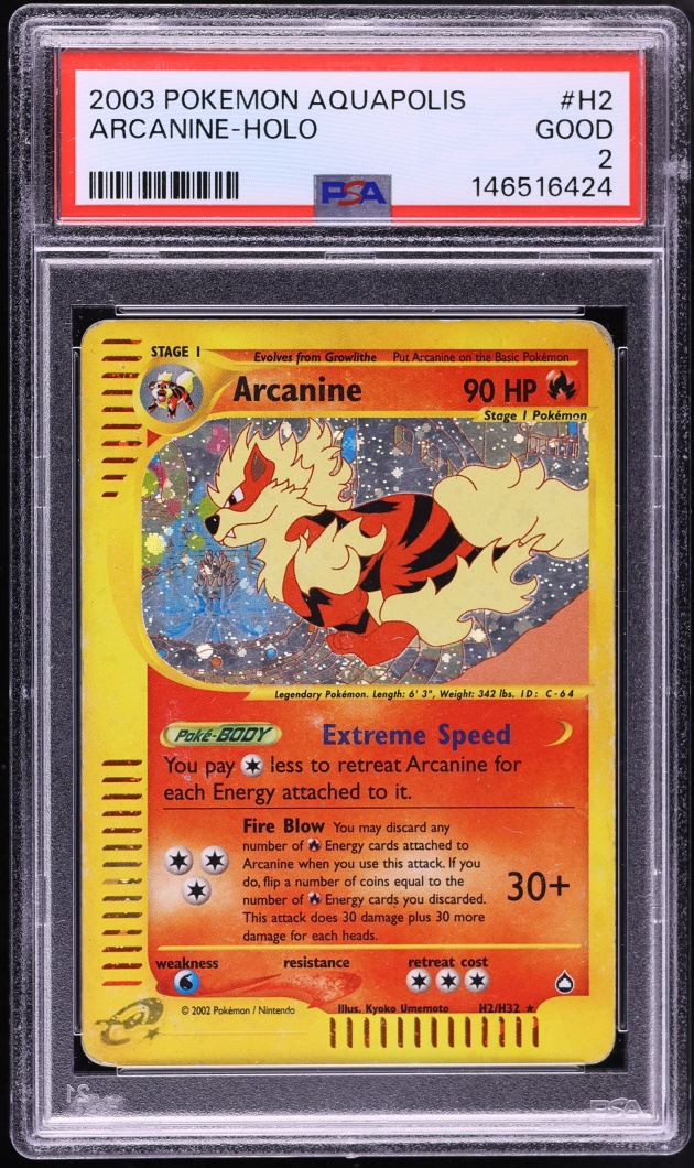 2003 Pokemon Aquapolis Holo Arcanine #H2 PSA 2 GD