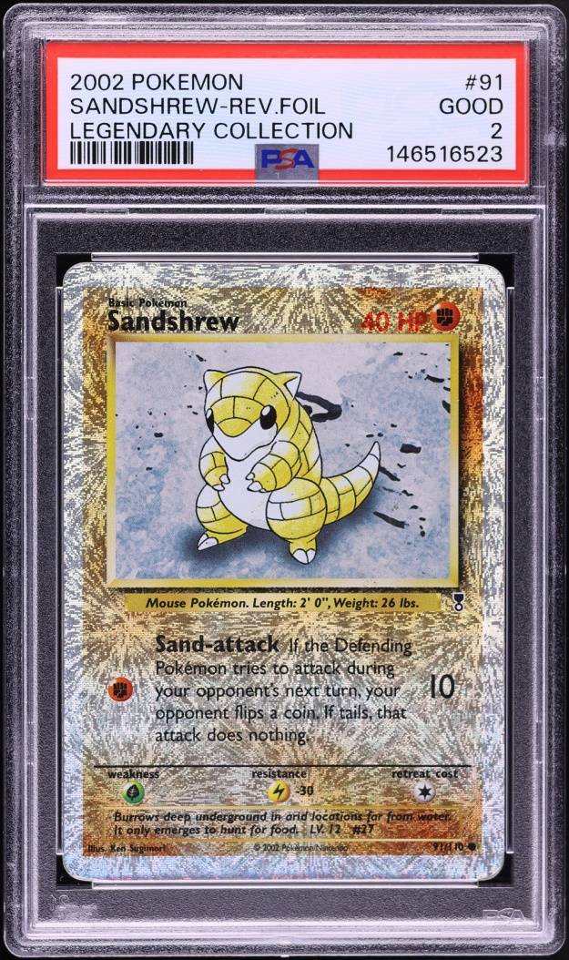 2002 Pokemon Legendary Collection Reverse Holo Sandshrew #91 PSA 2 GD