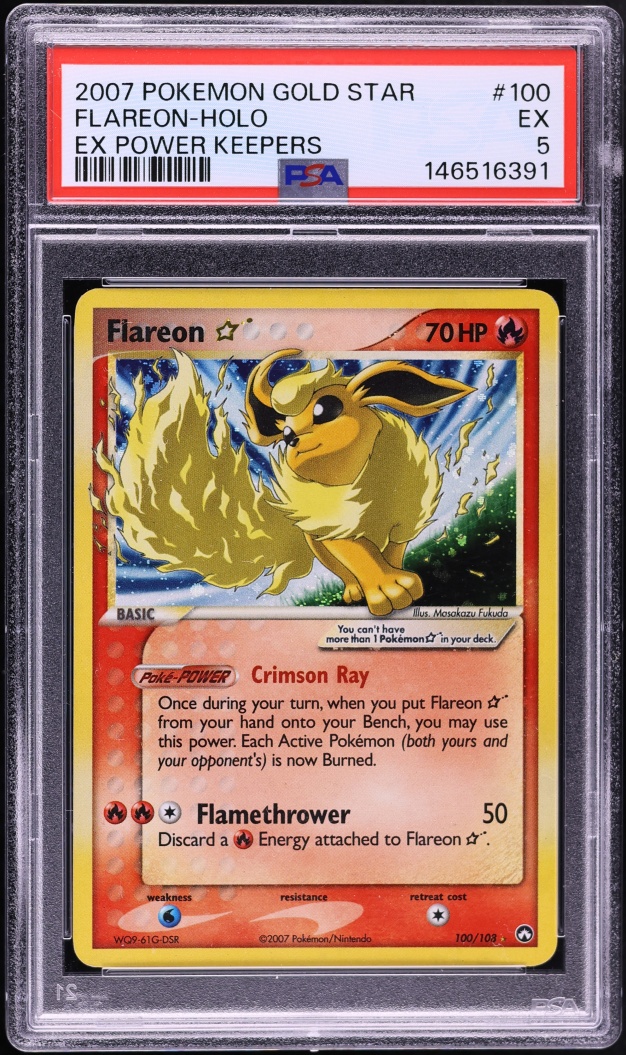 2007 Pokemon EX Power Keepers Holo Flareon Gold Star #100 PSA 5 EX