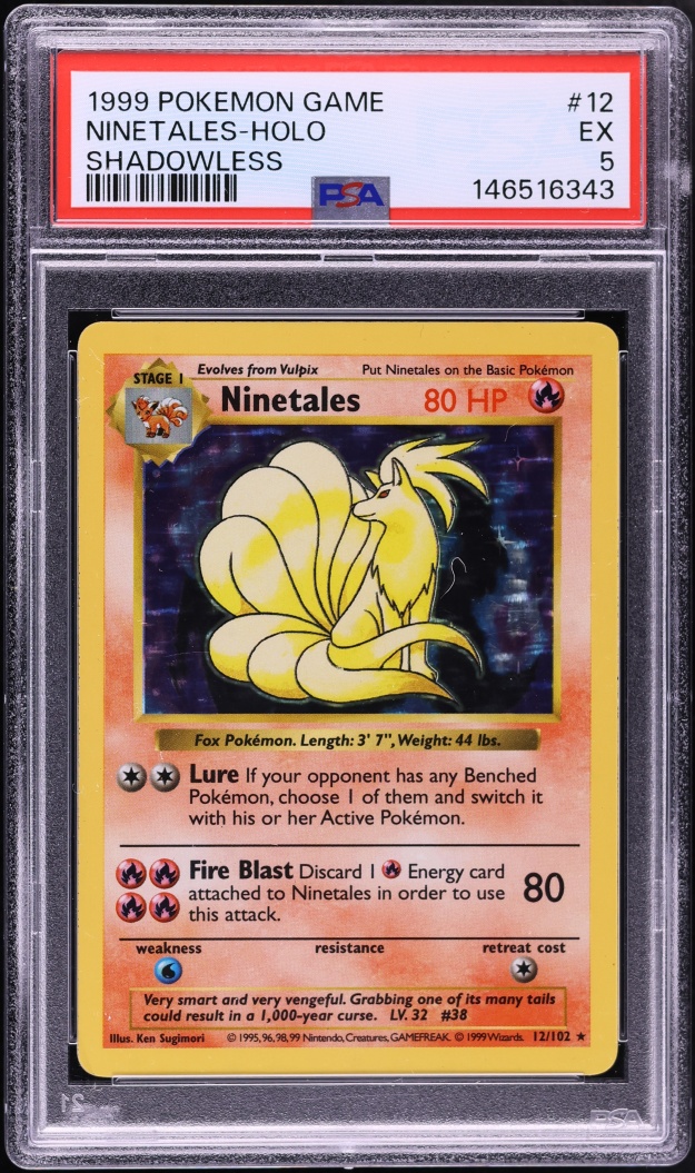 1999 Pokemon Base Set Shadowless Holo Ninetales #12 PSA 5 EX